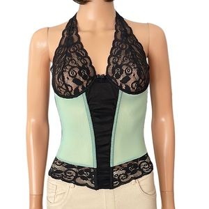 Vintage Fredrick’s of Hollywood green black lace bustier